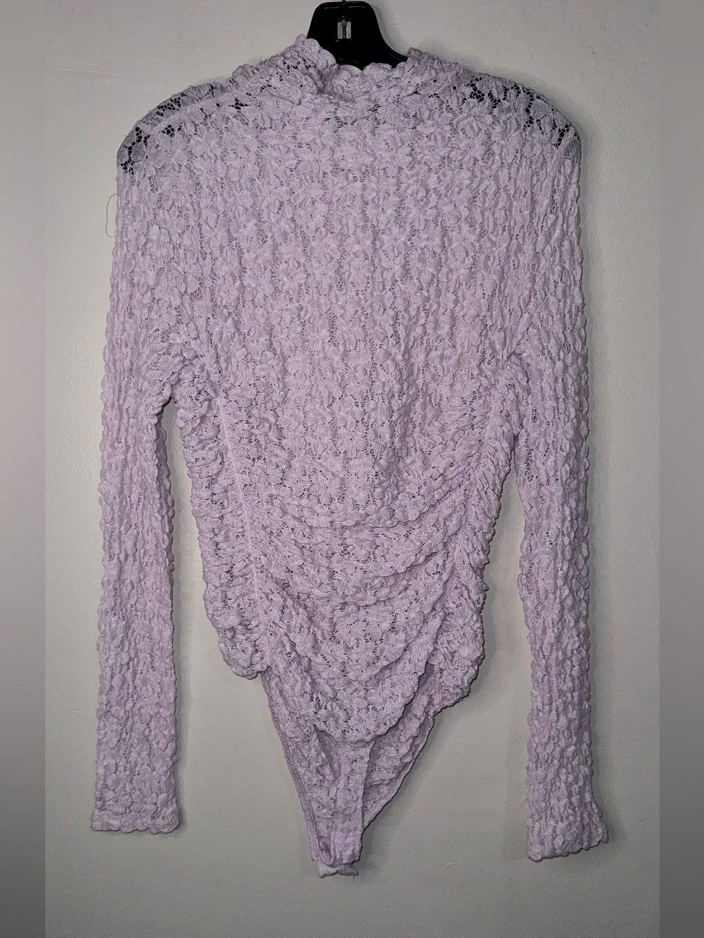 Free People Lilac Floral Lace Mock-Neck Bodysuit